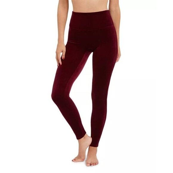 Spanx Velvet Velour Burgundy High Waisted Leggings Womens Size L - Picture 1 of 6